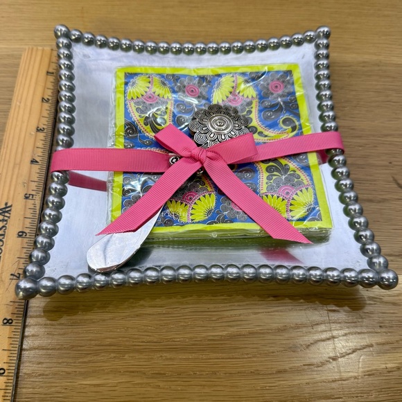Mud Pie Gift Metal Beaded Napkin Tray Set with Paisley Napkins and Spreader - Picture 3 of 7